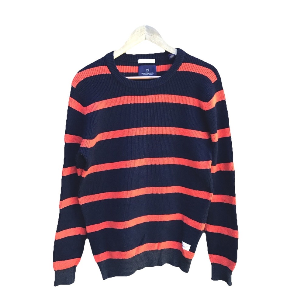 Scotch & Soda Amsterdam Couture Striped Knit Sweater Men's Medium Navy Red